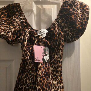 Vixen by Micheline Pitt Powder Puff top, size S, Leopard print BNWT